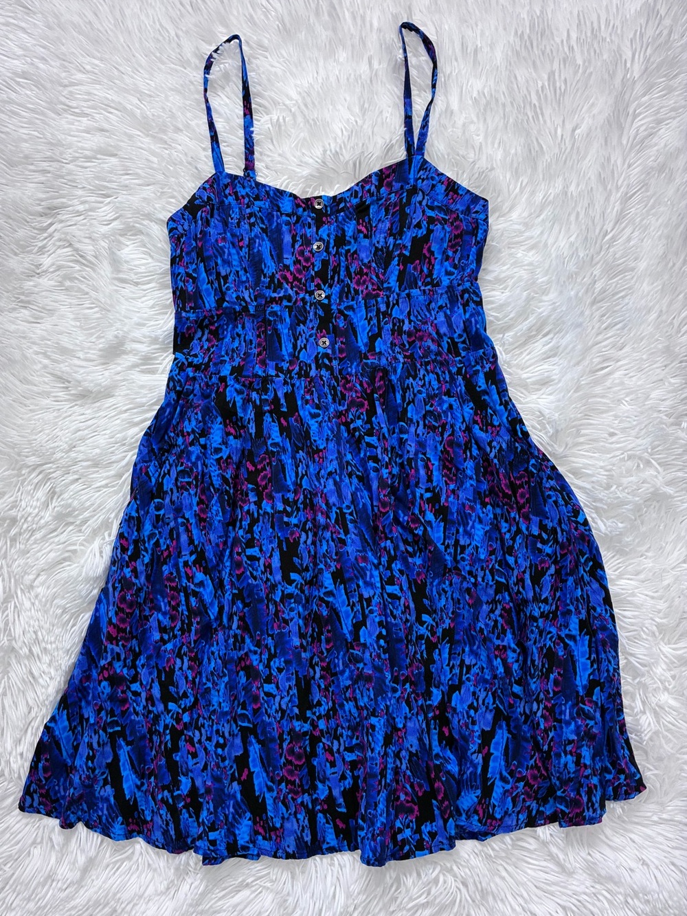 Express Girls Blue and Black Patterned Sundress with Purple Accents